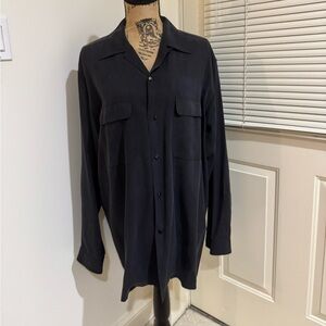 Torriant 100% silk slate black button down shirt size Medium